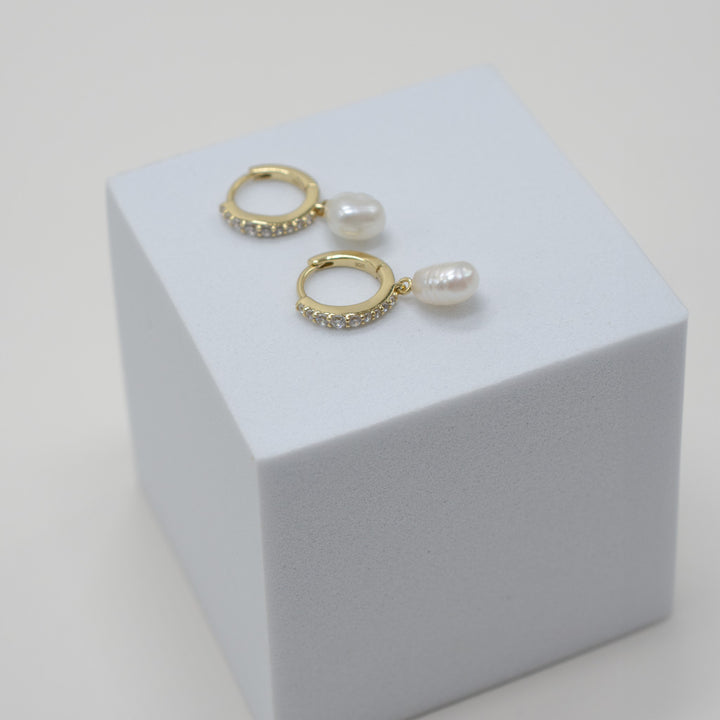 Diamonds And Pearls Huggie Hoops