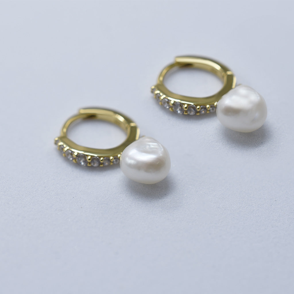 Diamonds And Pearls Huggie Hoops