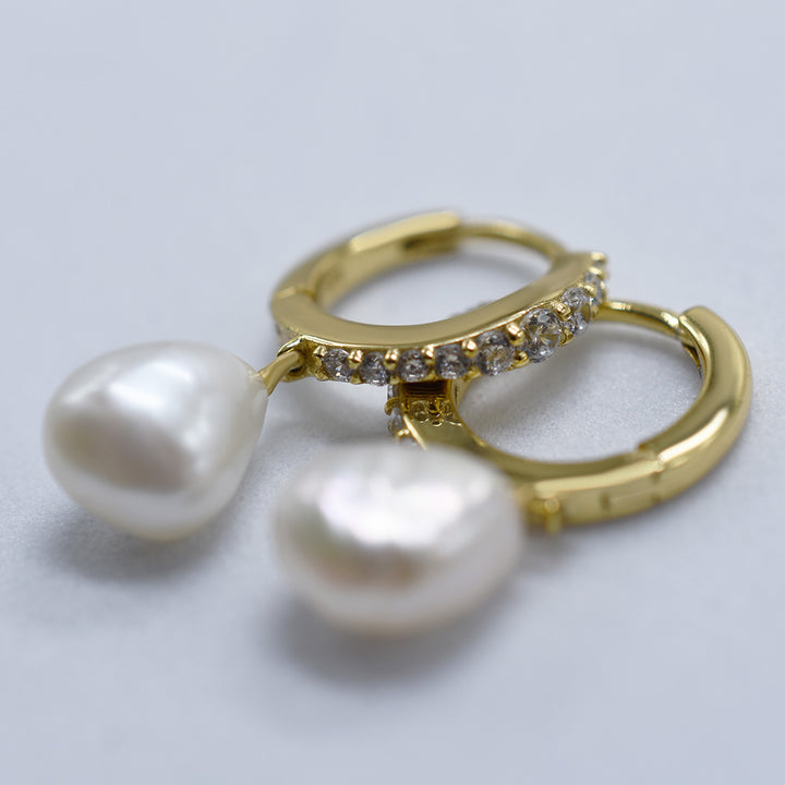Diamonds And Pearls Huggie Hoops
