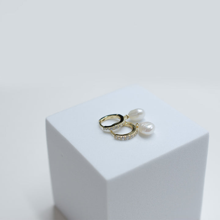 Diamonds And Pearls Huggie Hoops